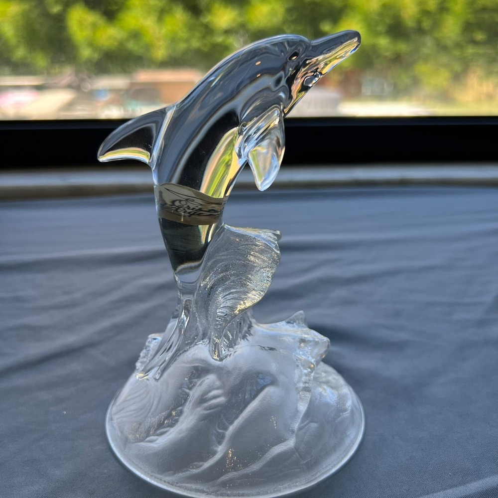 Cristal d'Arques France Dolphin Figurine Clear Crystal Glass Ocean Wave